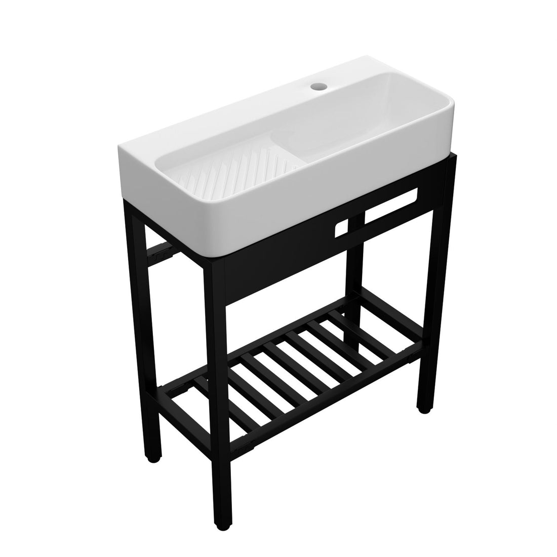 Inspired Console Sink With Built In Washboard, Overflow &amp; Sleek Legs, 28&quot; X 12&quot; - White / Black