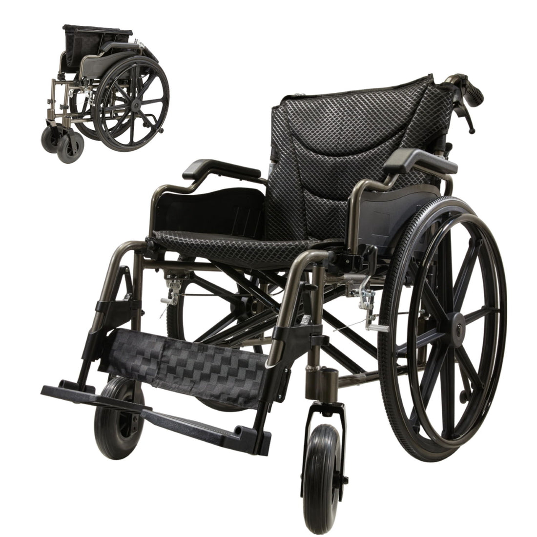 Lightweight Foldable Nursing Wheelchair For Adults Double X Force Support, 300Lbs Capacity, Breathable Cushion &amp; Anti Backflip Design With Tires, Adjustable Seat Belt, Quick Release Wheels - Gray