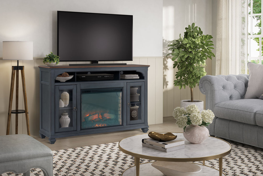 Americana - 66 In Fireplace TV Stand For TVs Up To 80&quot; - Blue