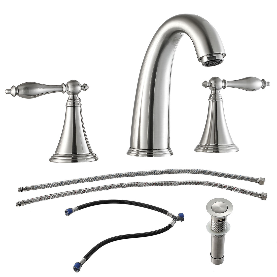 Elegant 2 Handle Widespread Bathroom Faucet With Pop Up Drain And Water Supply Lines