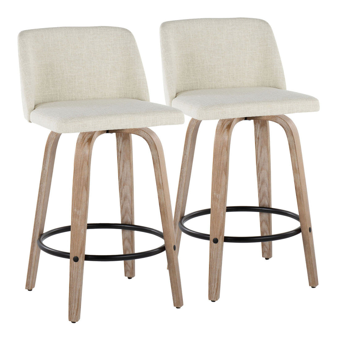 Toriano - Contemporary Fixed Height Counter Stool Swivel &amp; Round Footrest (Set of 2)