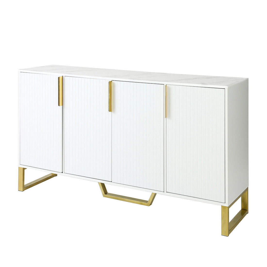 Modern Sideboard With Four Doors, Metal Handles &amp; Legs And Adjustable Shelves Kitchen Cabinet