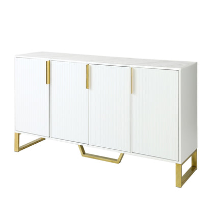 Modern Sideboard With Four Doors, Metal Handles &amp; Legs And Adjustable Shelves Kitchen Cabinet