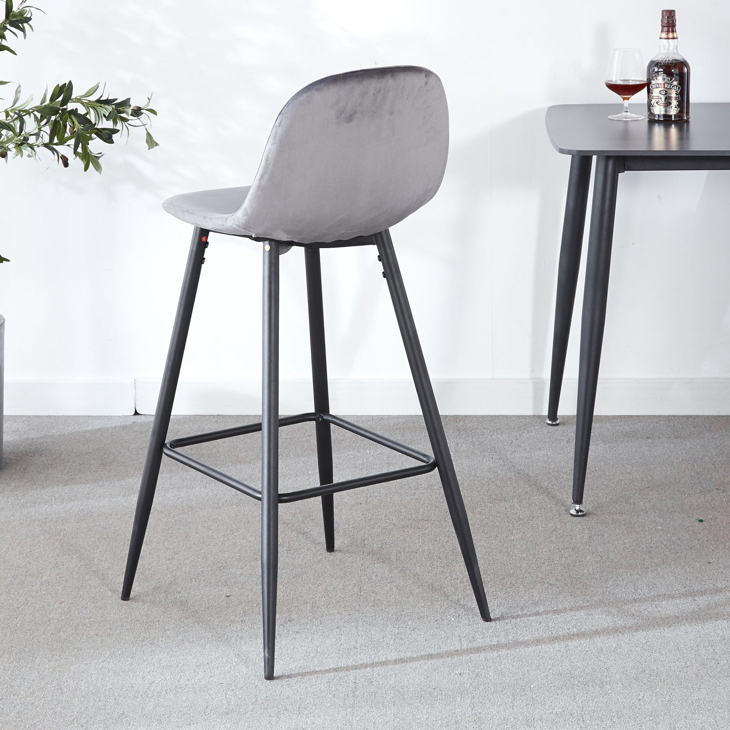 Bar Stool (Set of 2) Modern Counter Bar Height Chair With Back, Sturdy Metal Legs &amp; Footrests, Island Stool For Kitchen Bar - Gray
