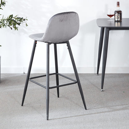 Bar Stool (Set of 2) Modern Counter Bar Height Chair With Back, Sturdy Metal Legs &amp; Footrests, Island Stool For Kitchen Bar - Gray