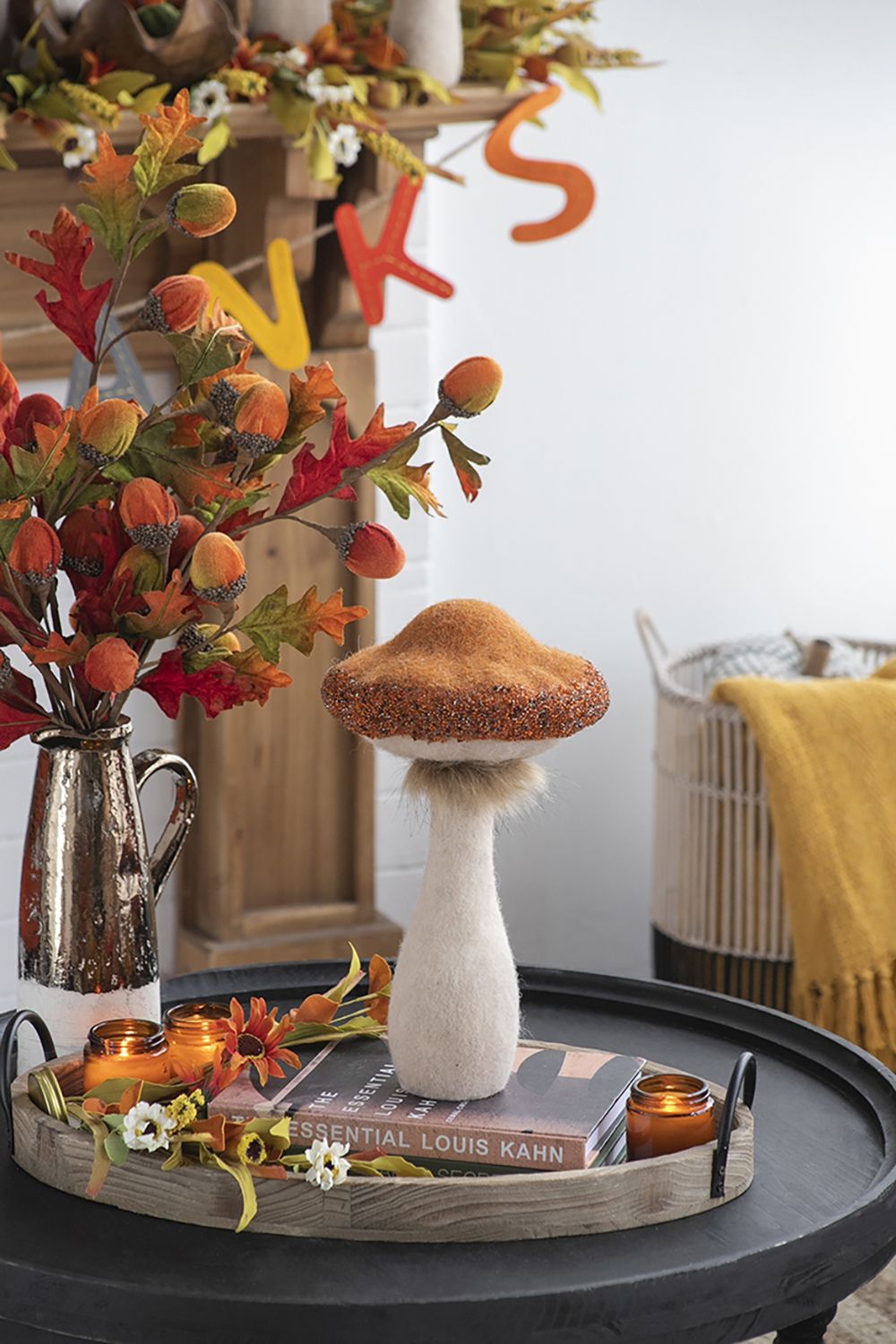 Mushroom Holiday Ornament, For Harvest Festival Fall Festival &amp; Thanksgiving Table Decorations (Set of 2) - Beige / Orange