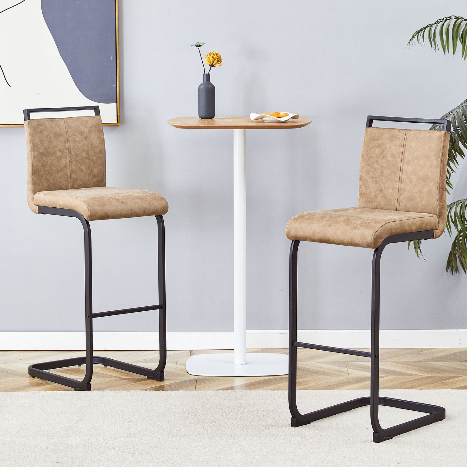 Modern Tech Fabric Bar Stool (Set of 2) With Metal Legs 42.5&quot; Tall For Home Bar &amp; Restaurant - Black / Brown