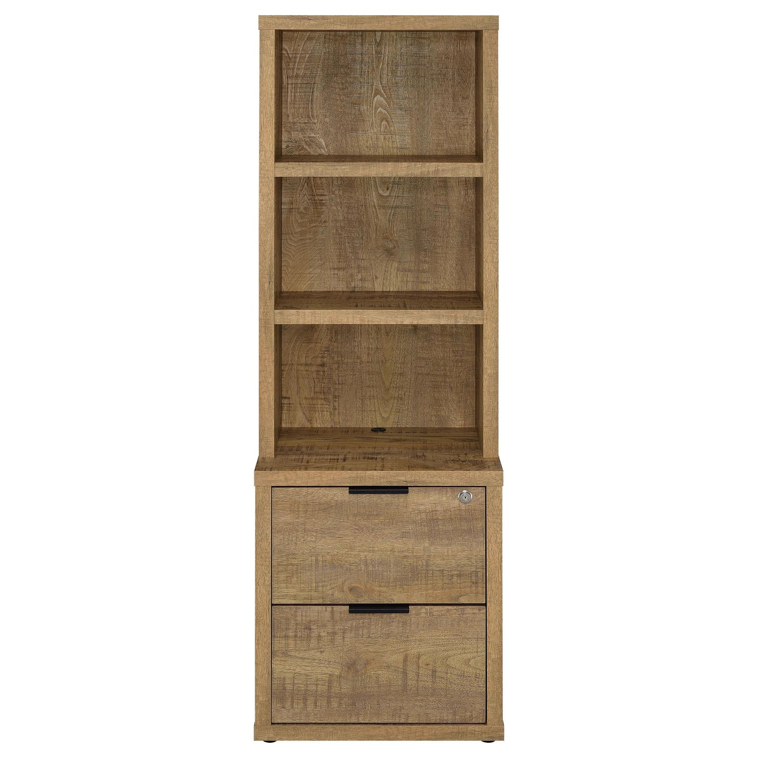 Multifunctional Bookcase With Three Open Shelves, 2 Drawers, Dual USB Charging Outlet