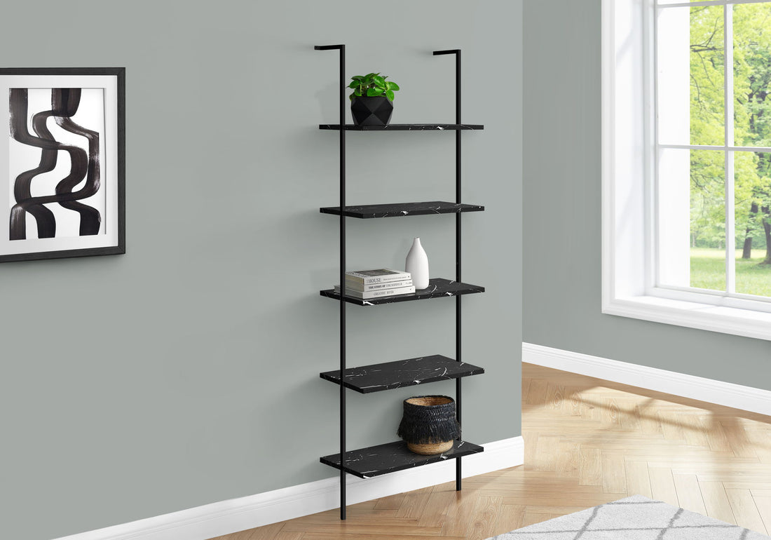 Bookshelf, Bookcase, Etagere, Ladder, 5 Tier, For Office, Marble Look Contemporary &amp; Modern
