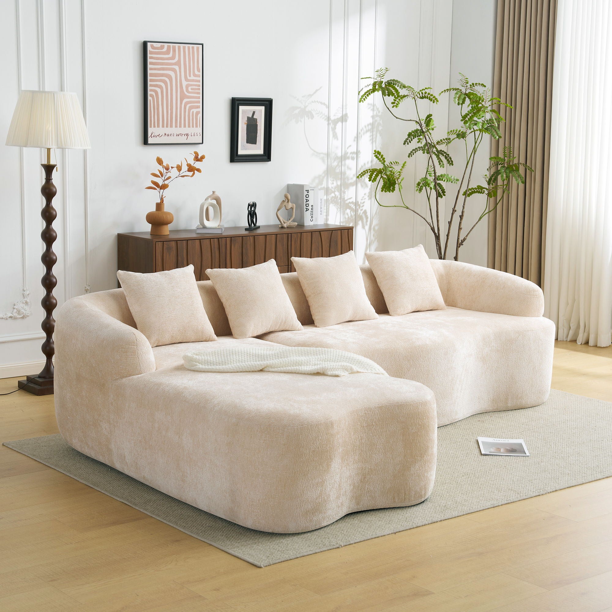 Modular L-Shape Sectional Sofa With Curved Chaise
