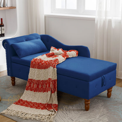 Chaise Lounge Indoor, Velvet Lounge Chair For Bedroom With Storage &amp; Pillow, Modern Upholstered Rolled Arm Chase Lounge For Sleeping With Nailhead Trim For Living Room Bedroom Office