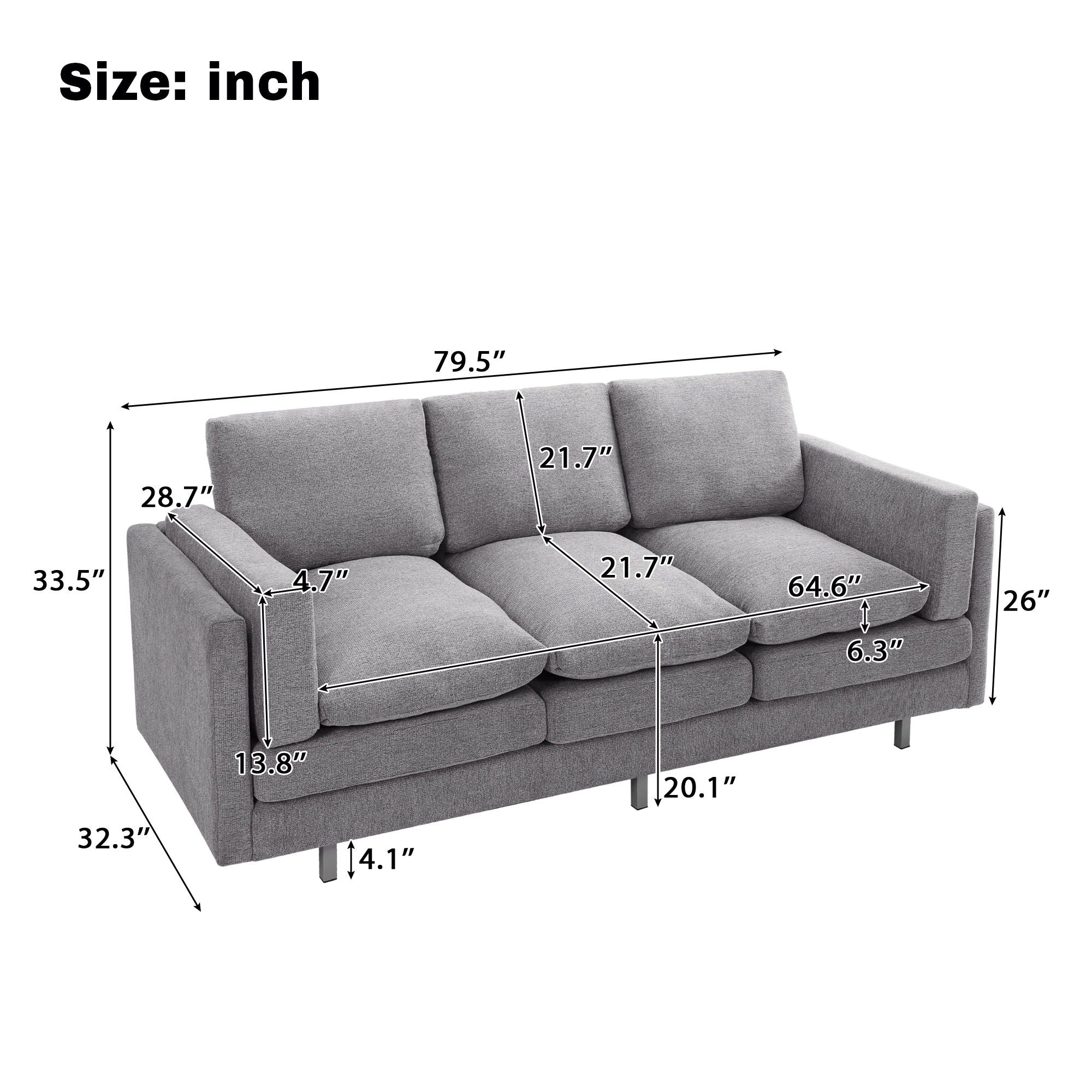 3 Seater Sofa With Dual Layer Seat Cushions
