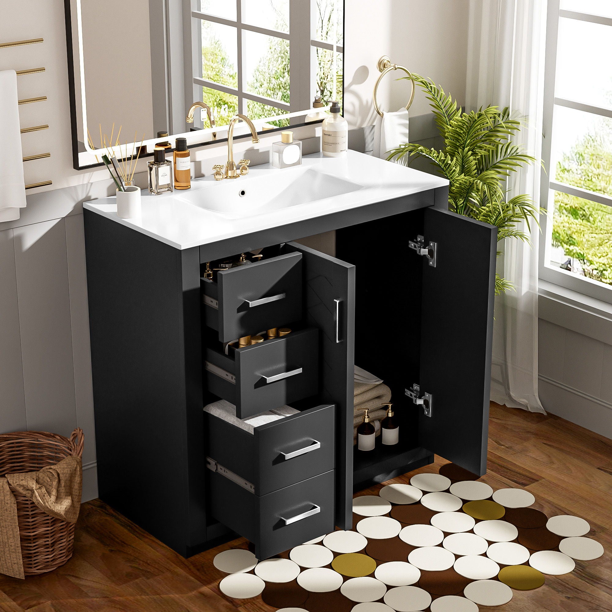 Bathroom Vanity With Sink Combo, Storage Cabinet, Freestanding Set With 3 Drawers &amp; Soft Closing Doors