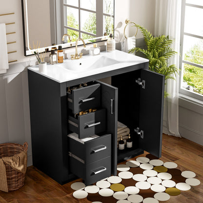 Bathroom Vanity With Sink Combo, Storage Cabinet, Freestanding Set With 3 Drawers &amp; Soft Closing Doors