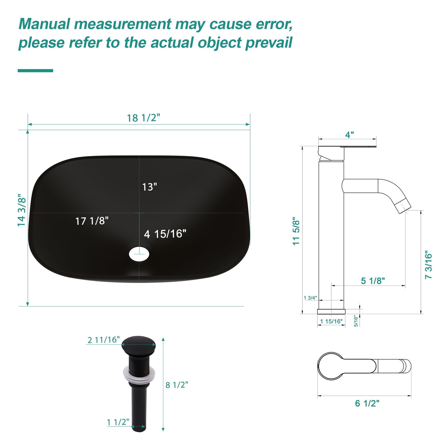 Artistic Tempered Glass Vessel Sink With Faucet And Pop Up Drain - Matte Black