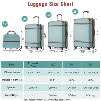 Hardshell Luggage Sets 4 Pieces 20&quot; / 24&quot; / 28&quot; Luggages And Cosmetic Case Spinner Suitcase With Tsa Lock Lightweight