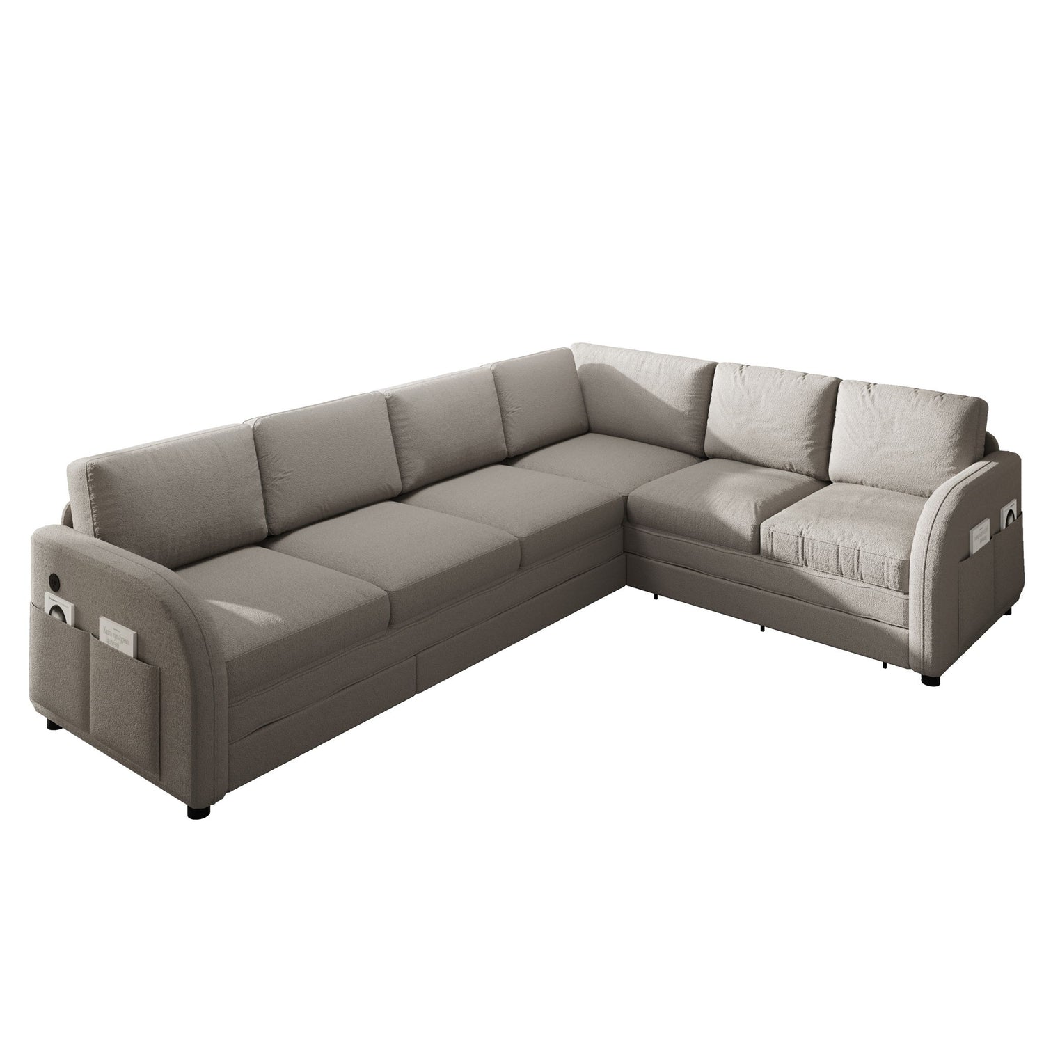 L-Shaped Couch With Pull-Out Bed, Convertible Sleeper Sofa With Side Pocket &amp; USB Port