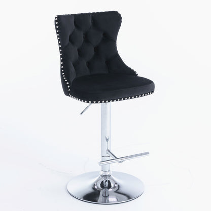 Swivel Velvet Barstools Adjusatble Seat Height From 25-33&quot;, Modern Upholstered Chrome Base Bar Stools With Backs Comfortable Tufted For Home Pub And Kitchen Island (Set of 2)