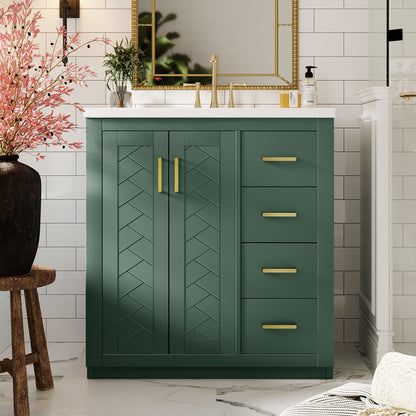 Retro Style Bathroom Vanity With 3 Drawers &amp; Soft-Closing Doors