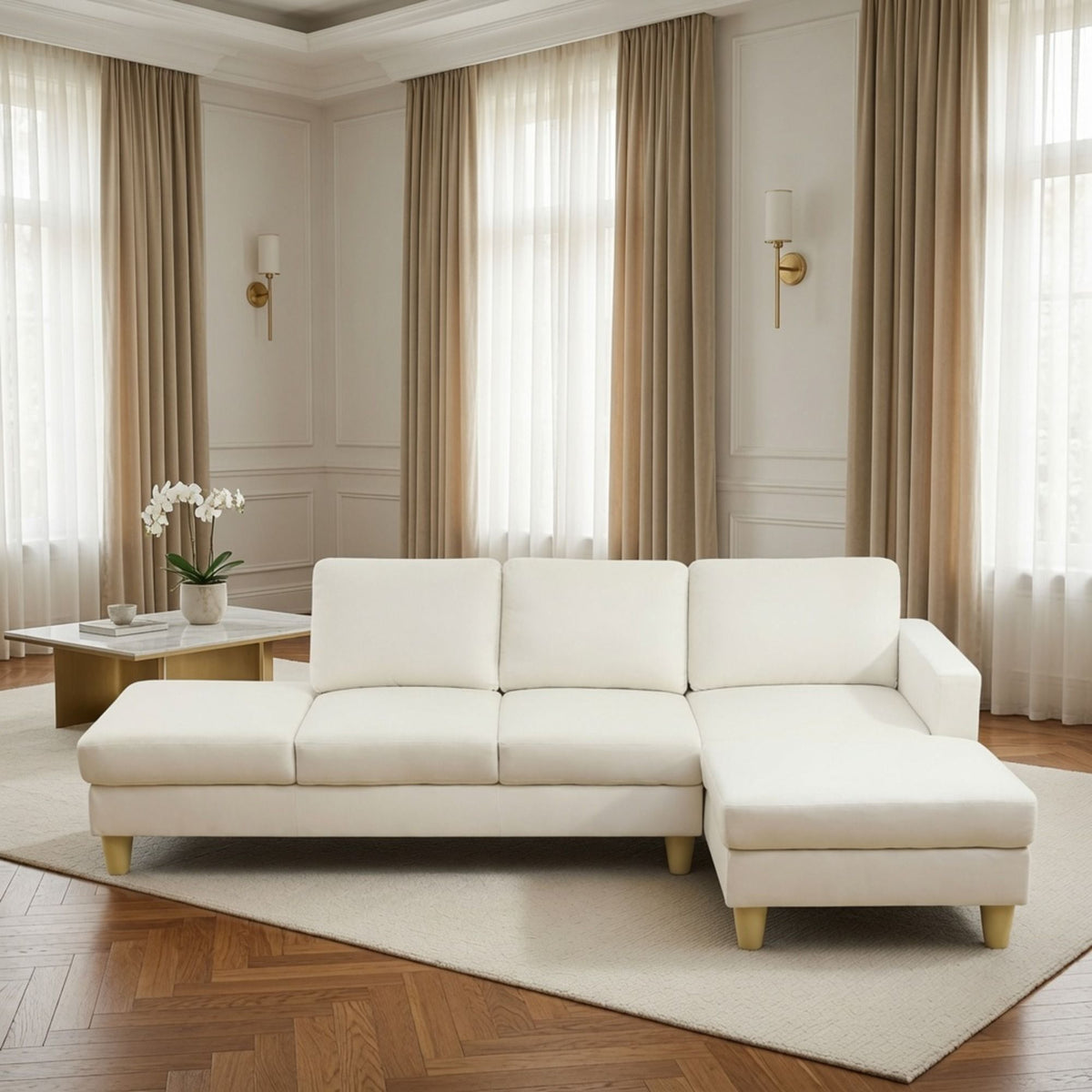 L - Shaped Sectional Sofa With Chaise &amp; Ottoman
