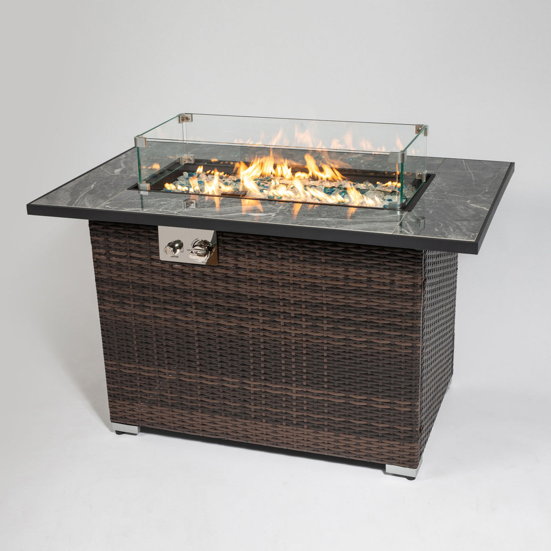 44&quot; Outdoor Fire Pit Table, Propane Fire Table With Ceramic Tabletop Gas Fire Table - Espresso