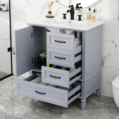 30&quot; Bathroom Vanity With Sink, Bathroom Cabinet With A Door, 3 Drawers Legs, Adiustable Foot Pads - Gray