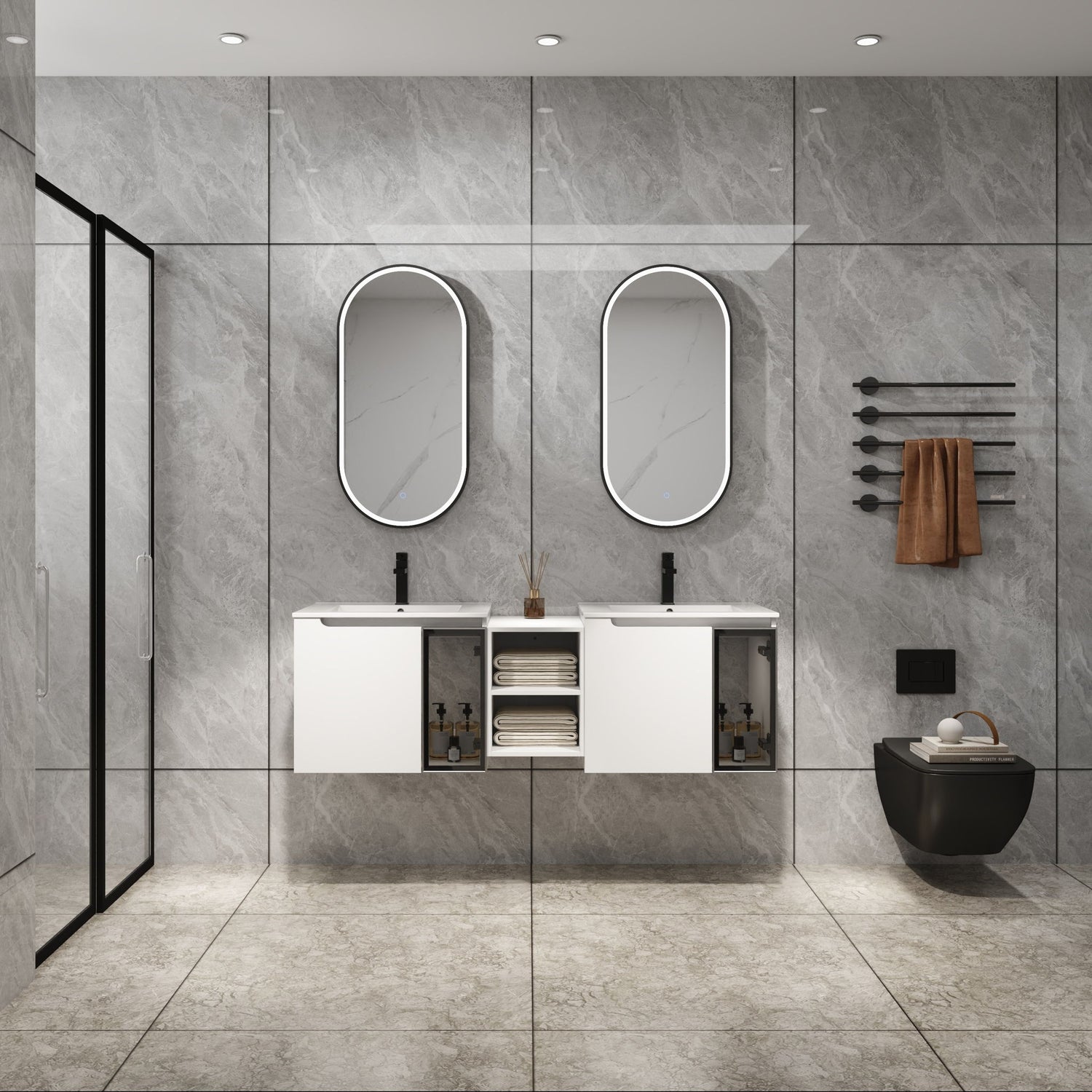 Wall Mounted Bathroom Vanity With Sink, Soft Close Doors, Cabinet &amp; Half Door