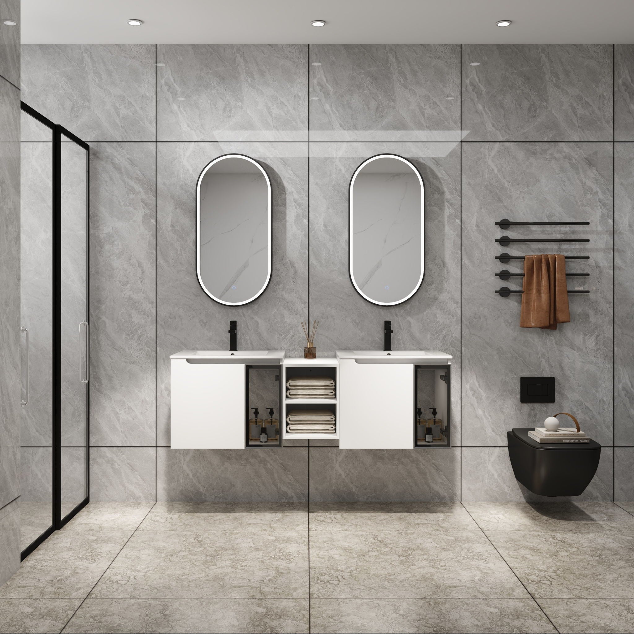 Wall Mounted Bathroom Vanity With Sink, Soft Close Doors, Cabinet &amp; Half Door