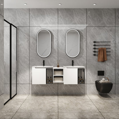 Wall Mounted Bathroom Vanity With Sink, Soft Close Doors, Cabinet &amp; Half Door