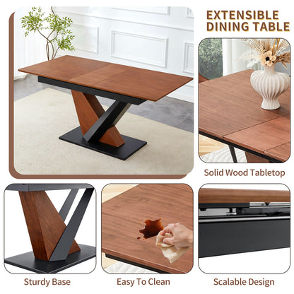 Dining Table, Scratch Resistant, Cross Geometric Legs For Kitchen &amp; Dining Room - Dark Walnut