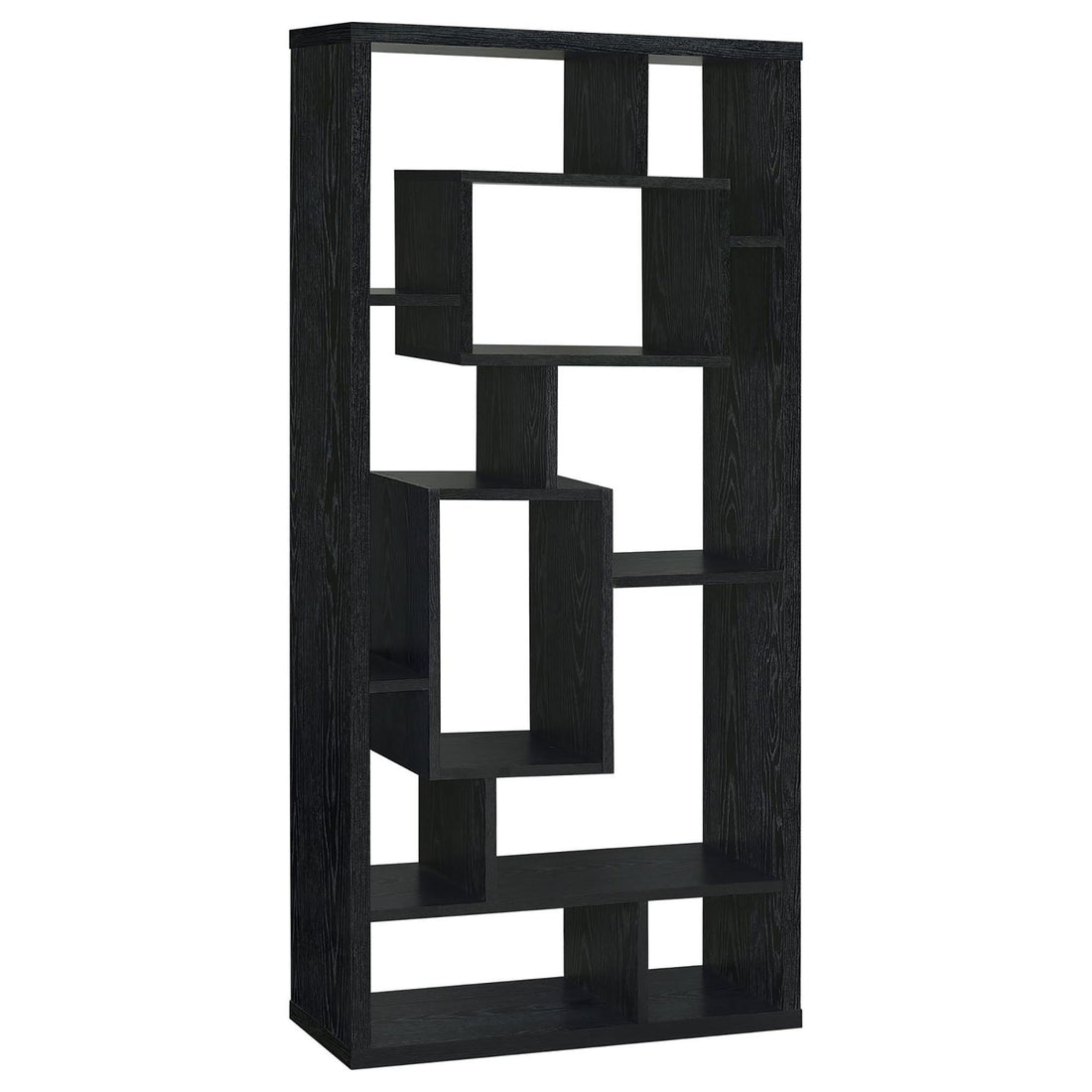 10 Shelf Open Back Bookcase With Geometric Design - Black