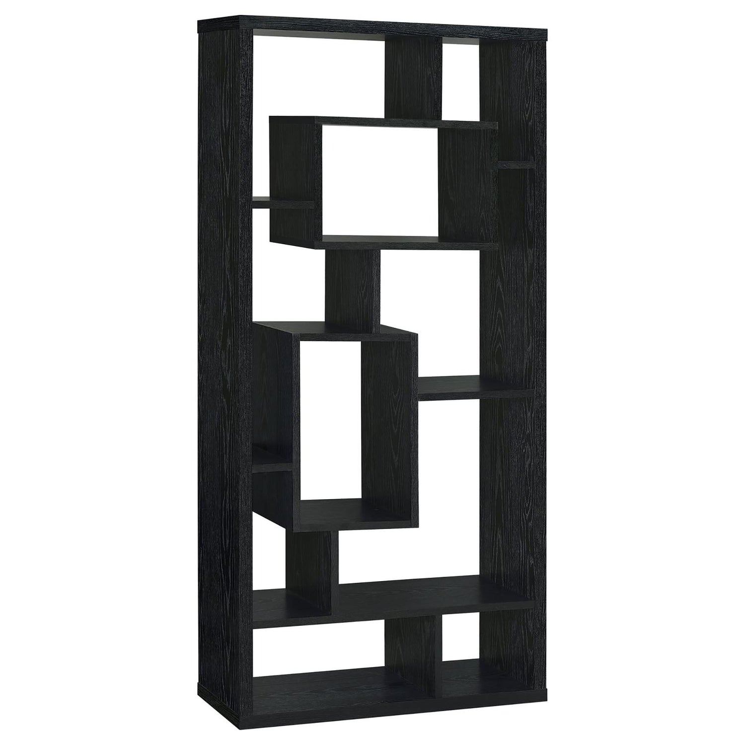 10 Shelf Open Back Bookcase With Geometric Design - Black