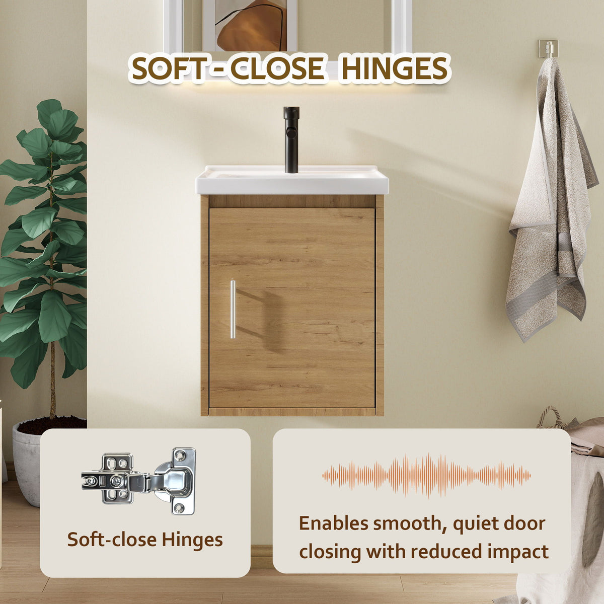 Floating Bathroom Vanity Combo, Wall Mounted Cabinet With Sink &amp; Soft Close Doors For Small Bathrooms