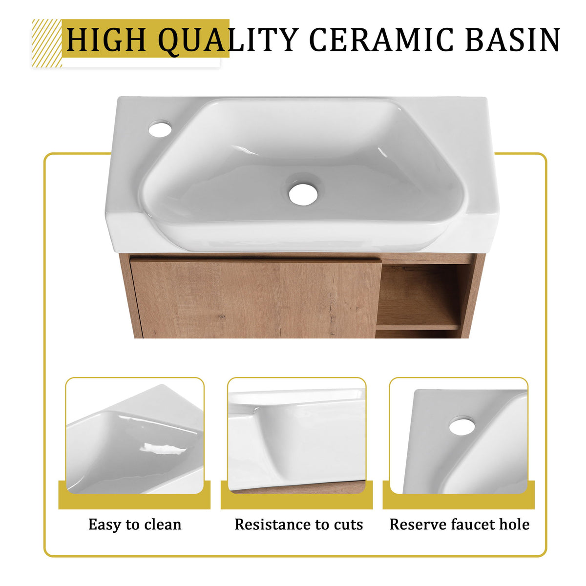 24" Wall Mounted Bathroom Vanity &amp; Sink &amp; Soft Close Door - Imitative Oak / White