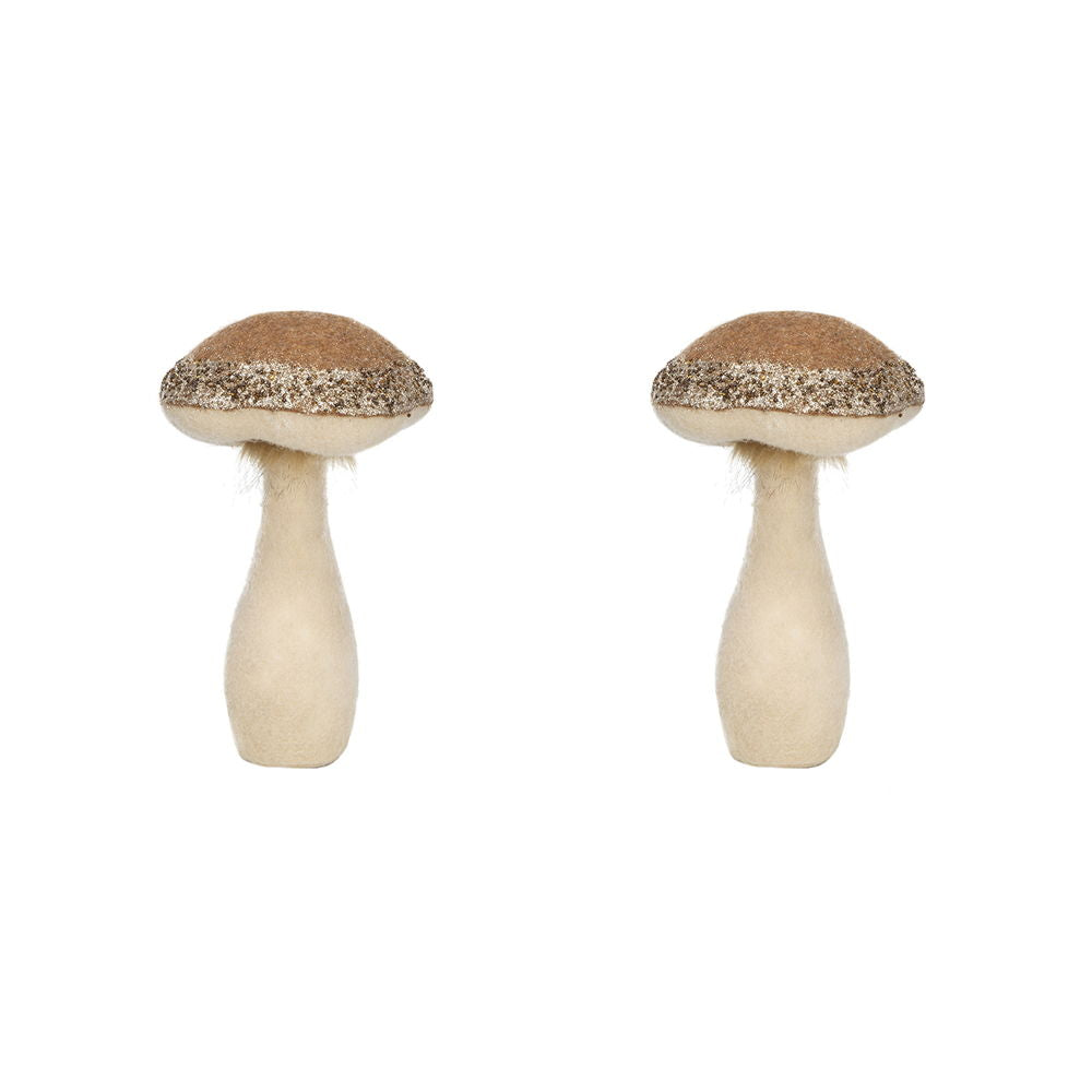 Mushroom Holiday Ornament, For Harvest Festival Fall Festival &amp; Thanksgiving Table Decorations (Set of 2) - Beige / Light Brown