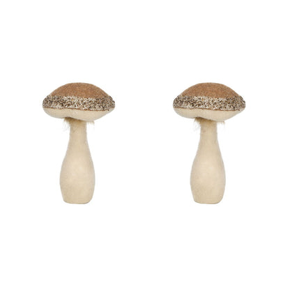 Mushroom Holiday Ornament, For Harvest Festival Fall Festival &amp; Thanksgiving Table Decorations (Set of 2) - Beige / Light Brown