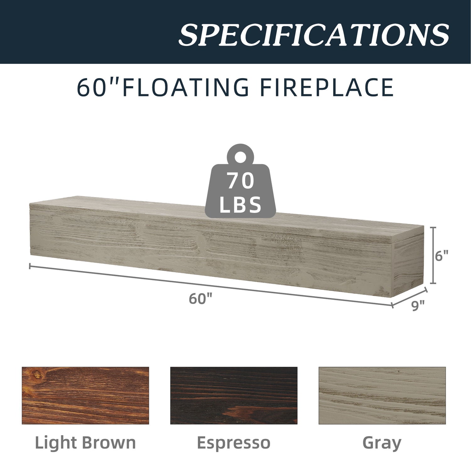 Rustic Wood Fireplace Mantel, Wall-Mounted &amp; Floating Shelf For Home Decor