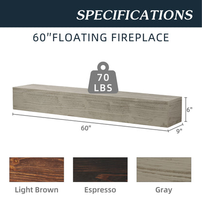 Rustic Wood Fireplace Mantel, Wall-Mounted &amp; Floating Shelf For Home Decor