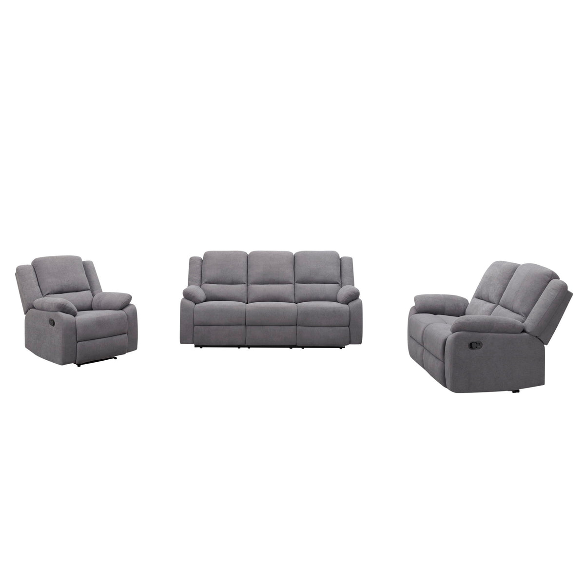 3 Piece Reclining Sofa Set With 150° Deep Recline, 3 Seat Couch, Loveseat &amp; Single Recliner - Gray
