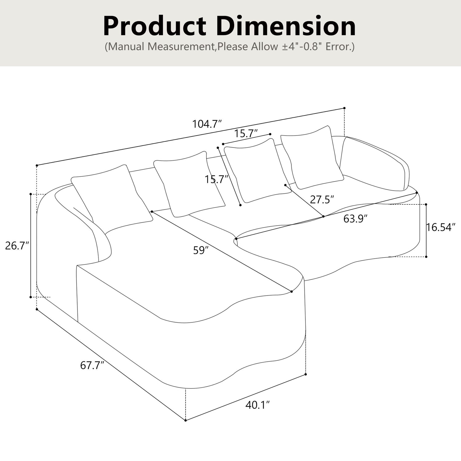 Modular L-Shape Sectional Sofa With Curved Chaise