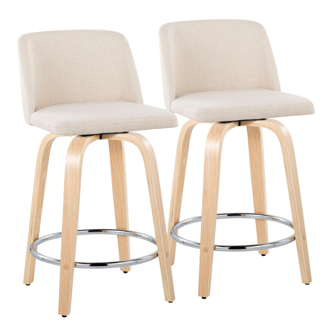 Toriano - Contemporary Fixed Height Counter Stool &amp; Swivel And Round Footrest (Set of 2)
