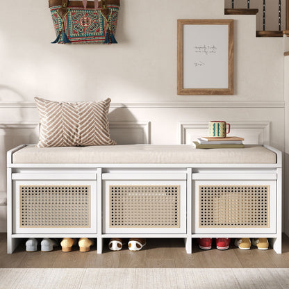Entryway Shoe Bench With Drawers &amp; Button Tufted Cushion