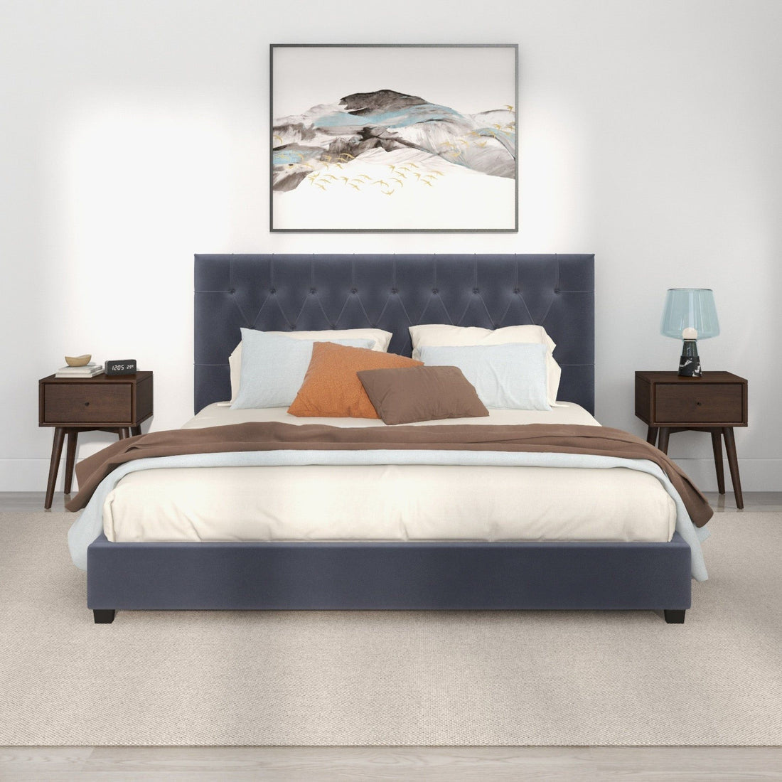 Donald - Mid-Century Modern Upholstered Platform Bed