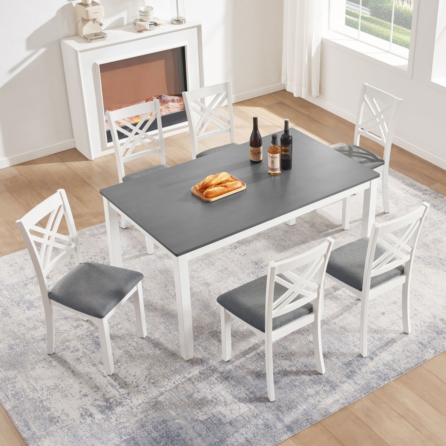 Kitchen Dining Set, Rectangular Dining Table &amp; Upholstered Chairs