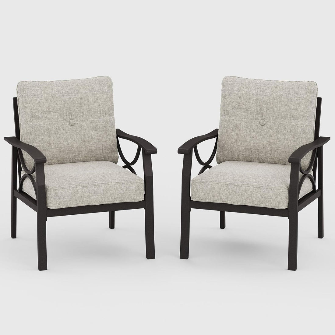 All-Weather Armchairs With Cushions, Modern Sculptural Design (Set of 2)