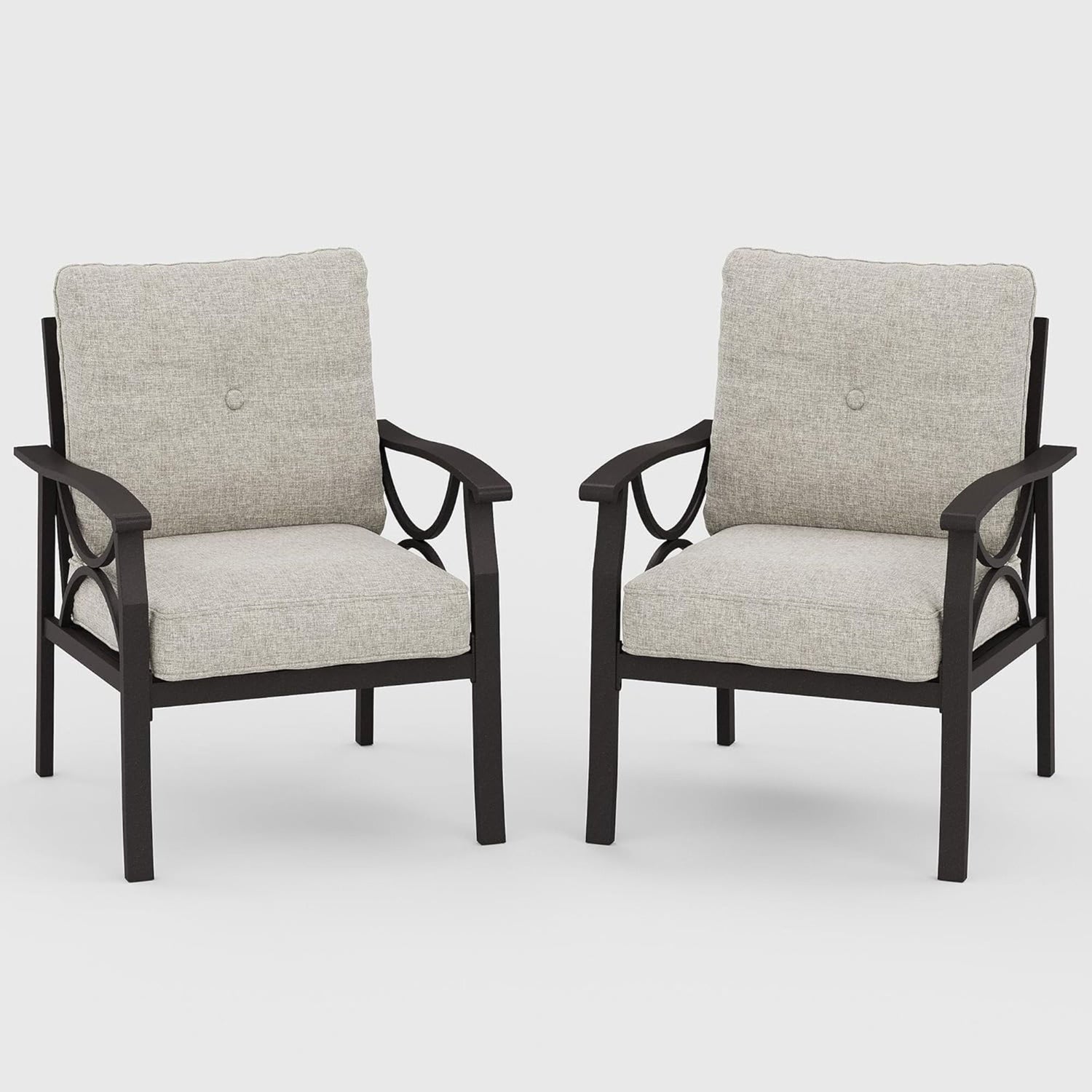 All-Weather Armchairs With Cushions, Modern Sculptural Design (Set of 2)