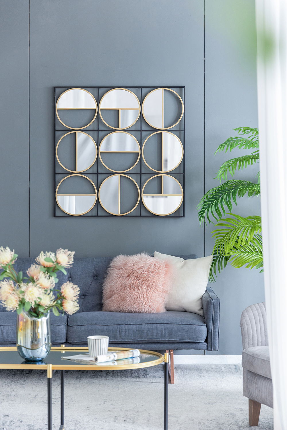 Eclectic Styling Metal Beaded Wall Mirror With Contemporary Design For Bedroom, Liveroom &amp; Entryway