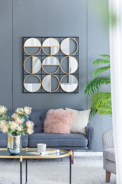 Eclectic Styling Metal Beaded Wall Mirror With Contemporary Design For Bedroom, Liveroom &amp; Entryway