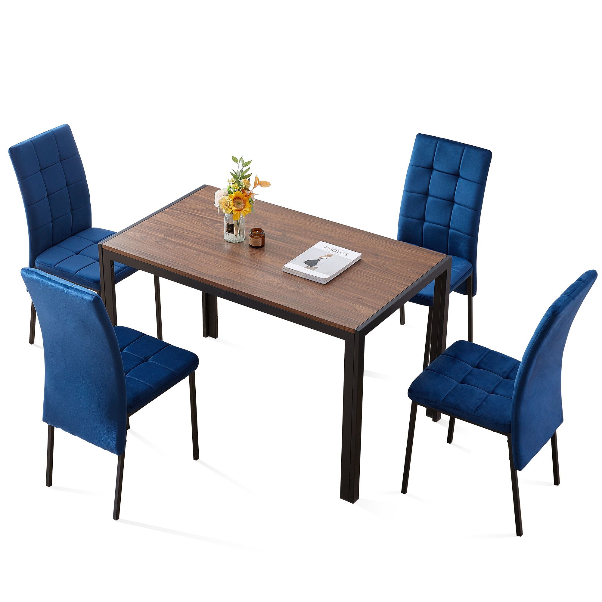 5 Piece Dining Set Including Velvet High Back Nordic Dining Chair &amp; Creative Design Dining Table