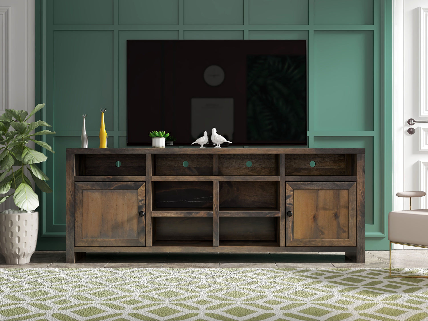 Joshua Creek - TV Stand Console For TVs Up To 95&quot; - Barnwood